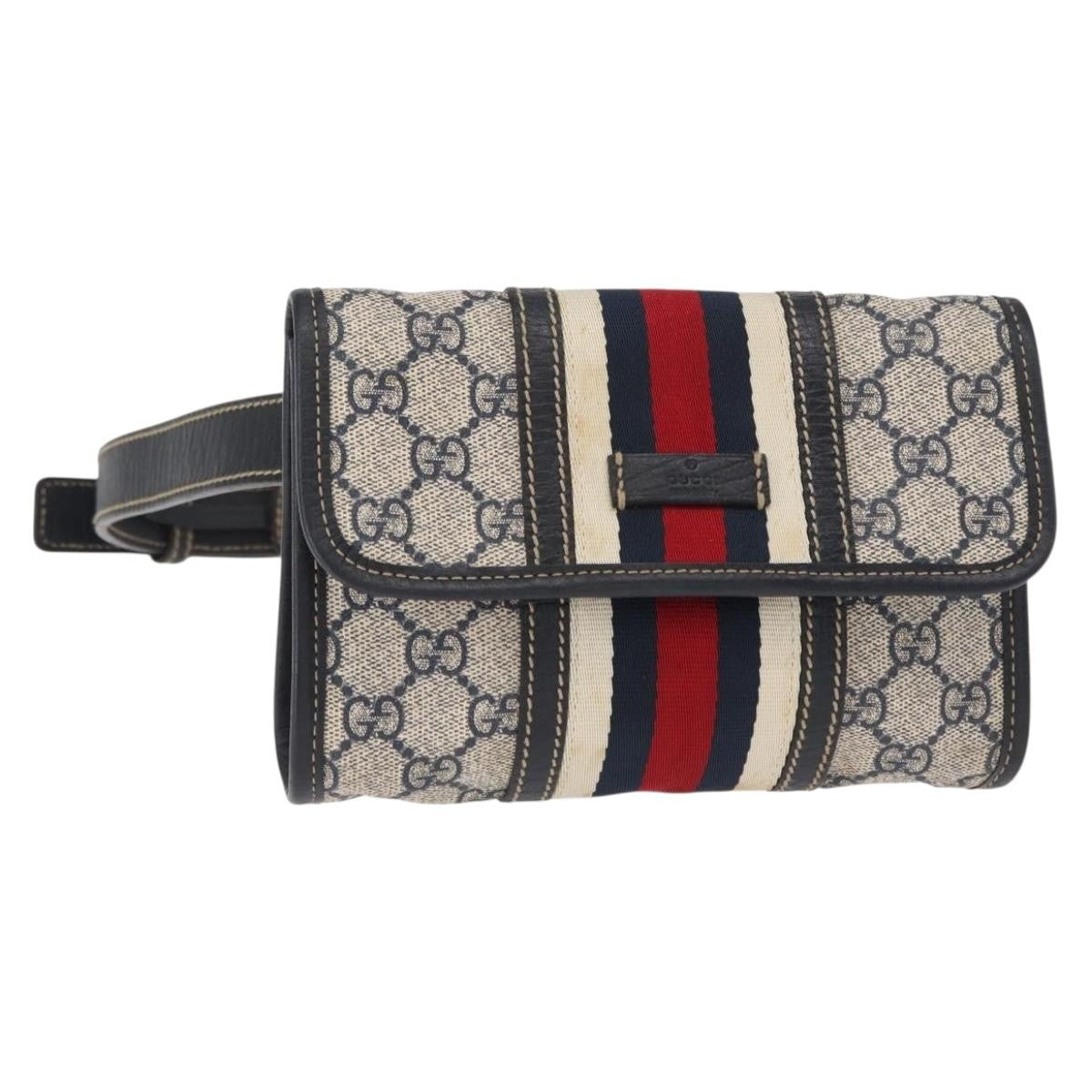 Gucci Vintage Web Belt Bag GG Coated Canvas, NAVY, PVC, Clutche & pouche