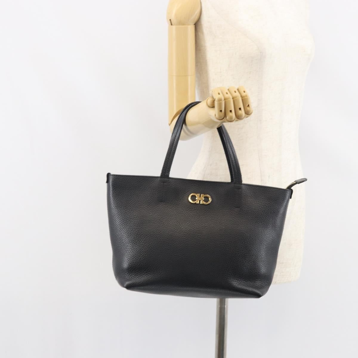 Salvatore Ferragamo Gancini Tote Leather, BLACK, LEATHER, Tote bag