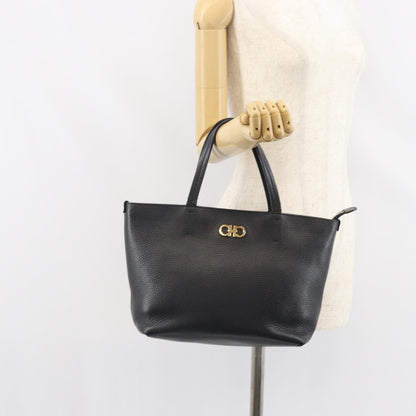 Salvatore Ferragamo Gancini Tote Leather, BLACK, LEATHER, Tote bag
