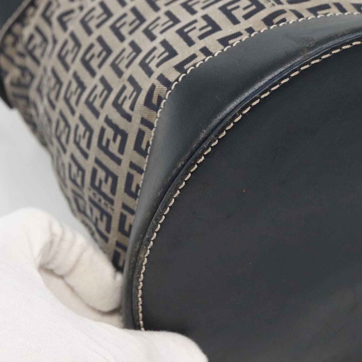 Fendi FF Logo Mon Tresor Bucket Bag Printed Shearling with Leather, NAVY, CANVAS, Shoulder bag