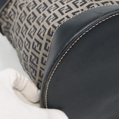 Fendi FF Logo Mon Tresor Bucket Bag Printed Shearling with Leather, NAVY, CANVAS, Shoulder bag