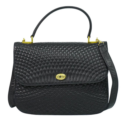 Bally Vintage Handbag Quilted Leather, BLACK, LEATHER, Handbag
