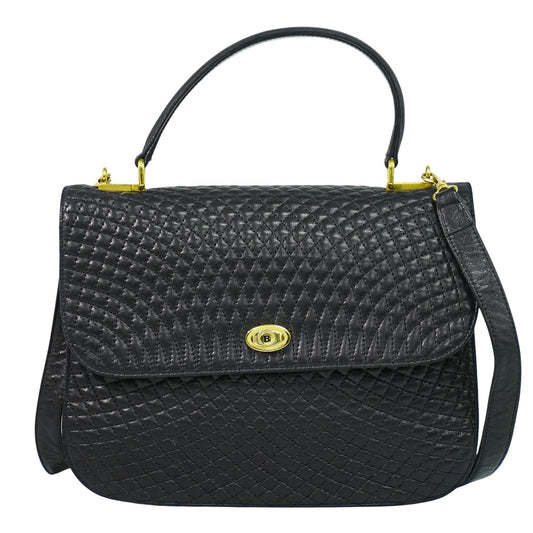 Bally Vintage Handbag Quilted Leather, BLACK, LEATHER, Handbag