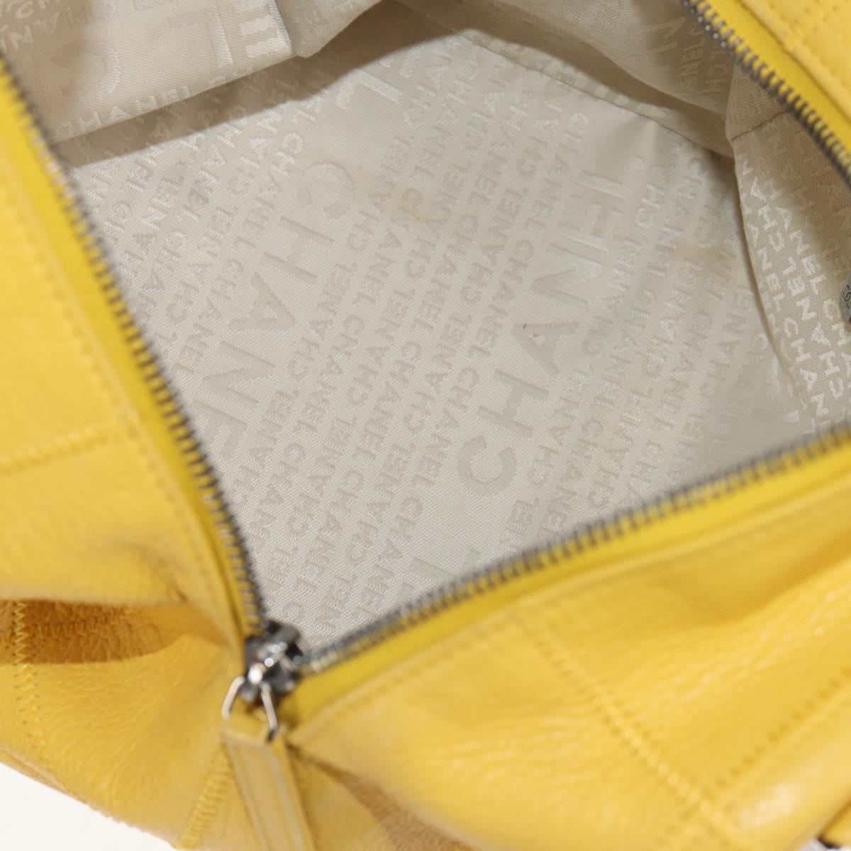 Chanel Square Stitch Bowler Bag Quilted Caviar, YELLOW, LEATHER, Handbag