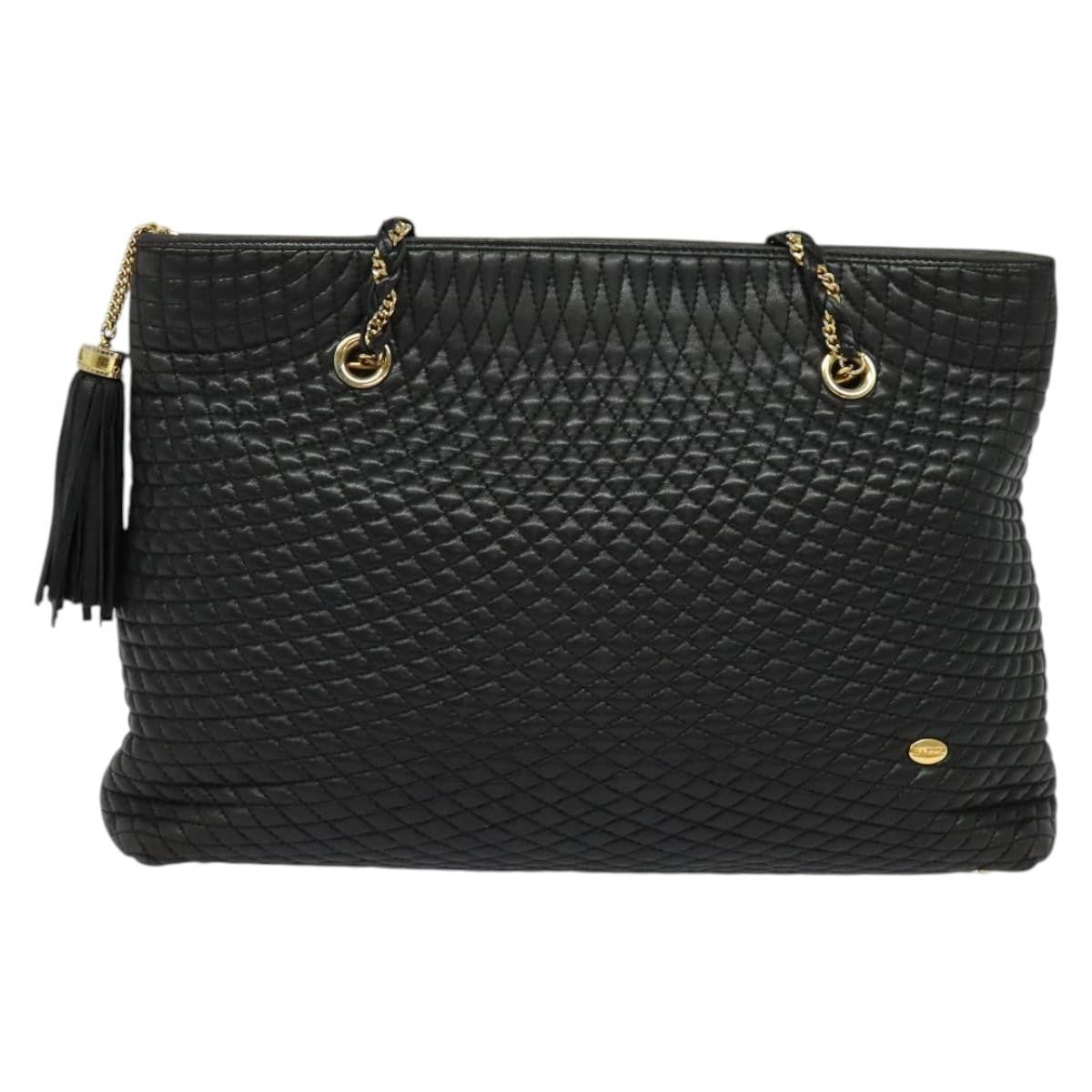 Bally Vintage Chain Shoulder Bag Quilted Leather, BLACK, LEATHER, Shoulder bag