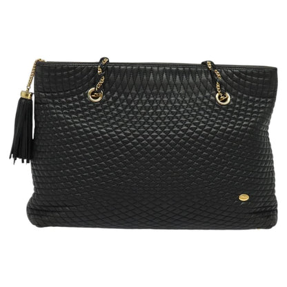 Bally Vintage Chain Shoulder Bag Quilted Leather, BLACK, LEATHER, Shoulder bag