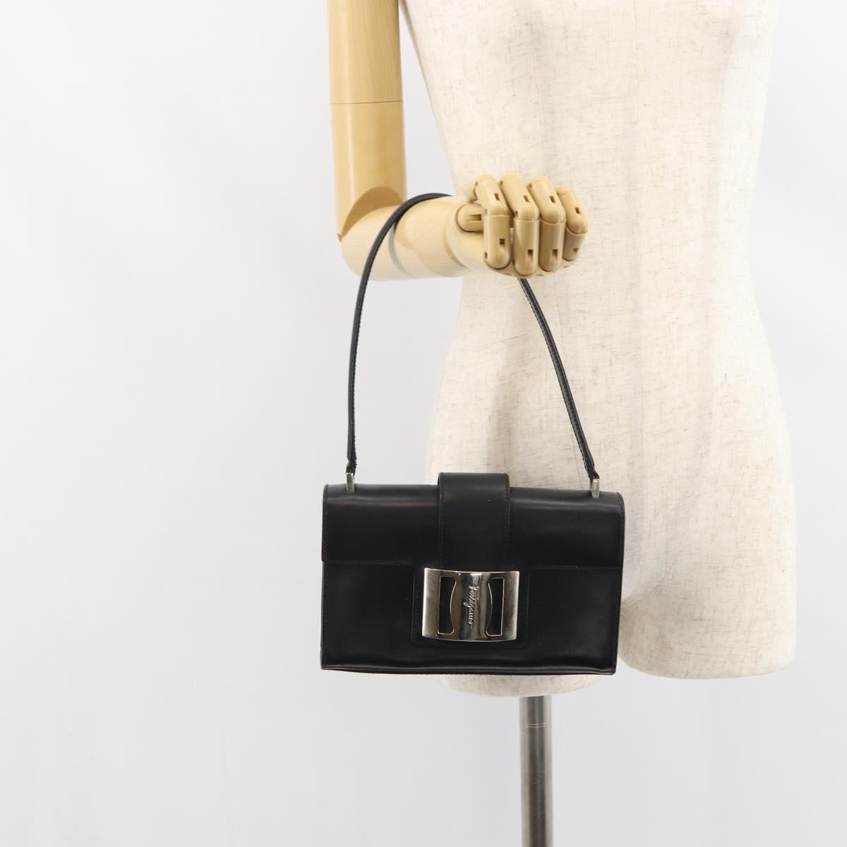 Salvatore Ferragamo Vala Handbag Leather, BLACK, LEATHER, Handbag