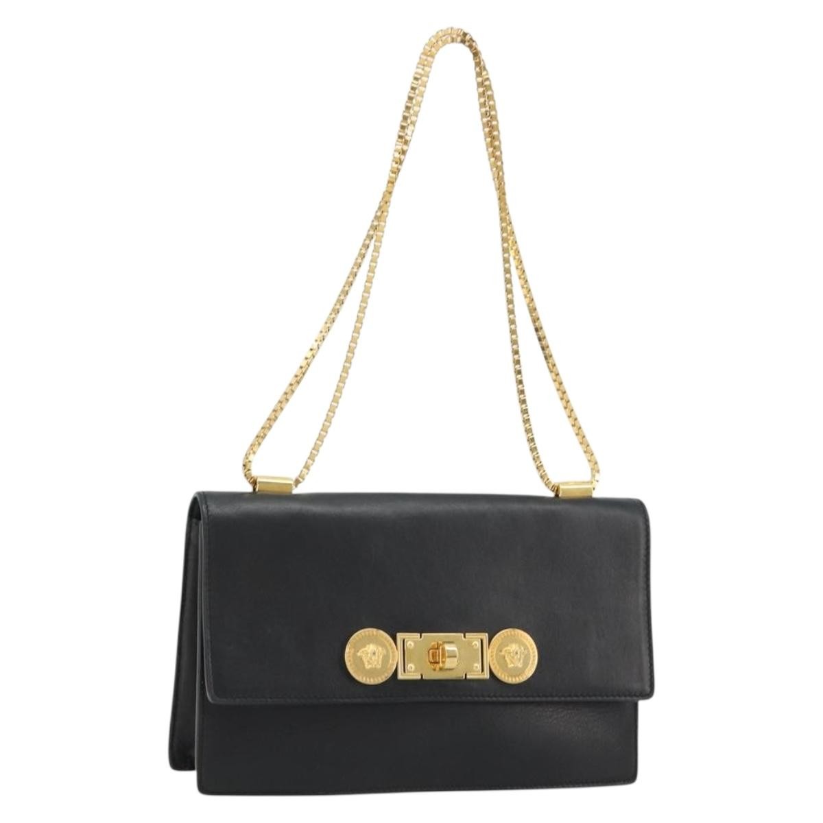 Versace Medusa Flap Chain Bag Leather, Black, Leather, Shoulder Bag