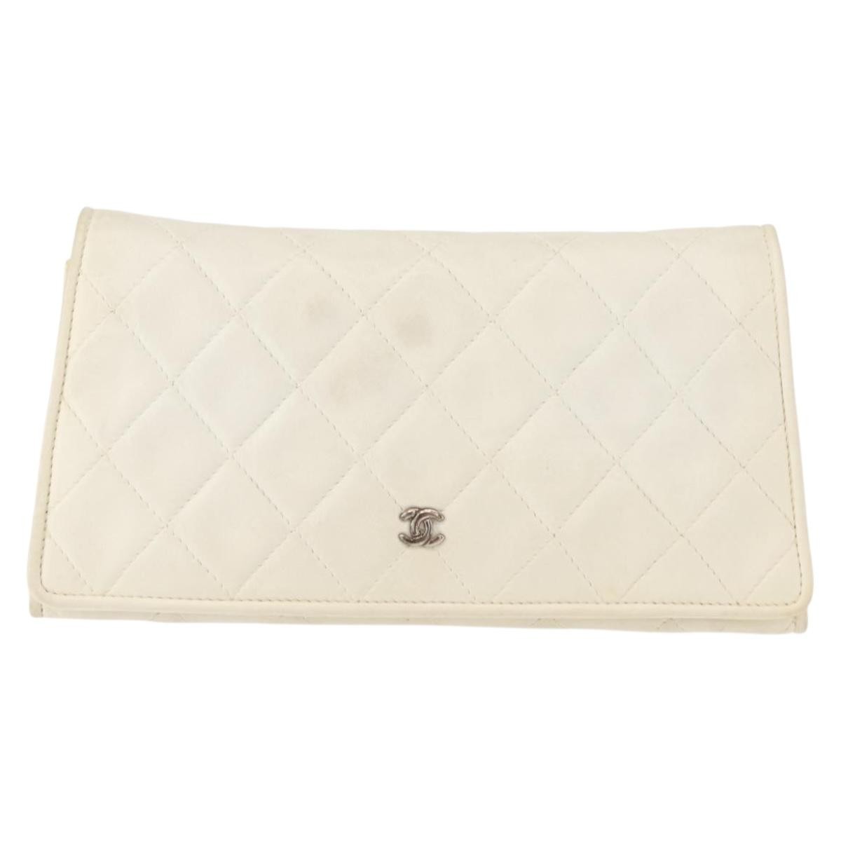Chanel Full Flap Wallet on Chain Quilted Lambskin, WHITE, LEATHER, Clutche & pouche