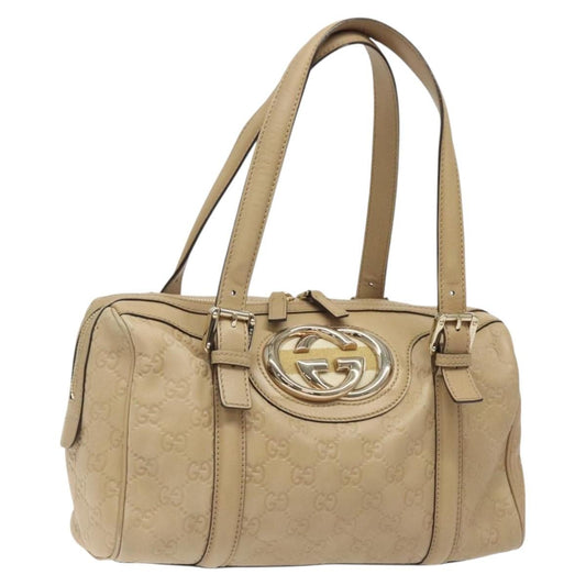 Gucci Vintage Interlocking G Shoulder Bag Leather, BEIGE, LEATHER, Shoulder bag