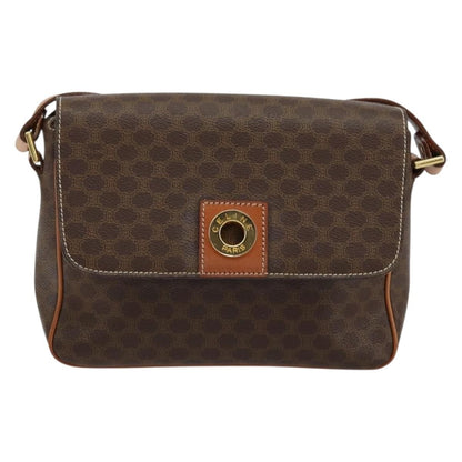 Celine Vintage Macadam Circle Logo Shoulder Bag Canvas and Leather, BROWN, CANVAS, Shoulder bag