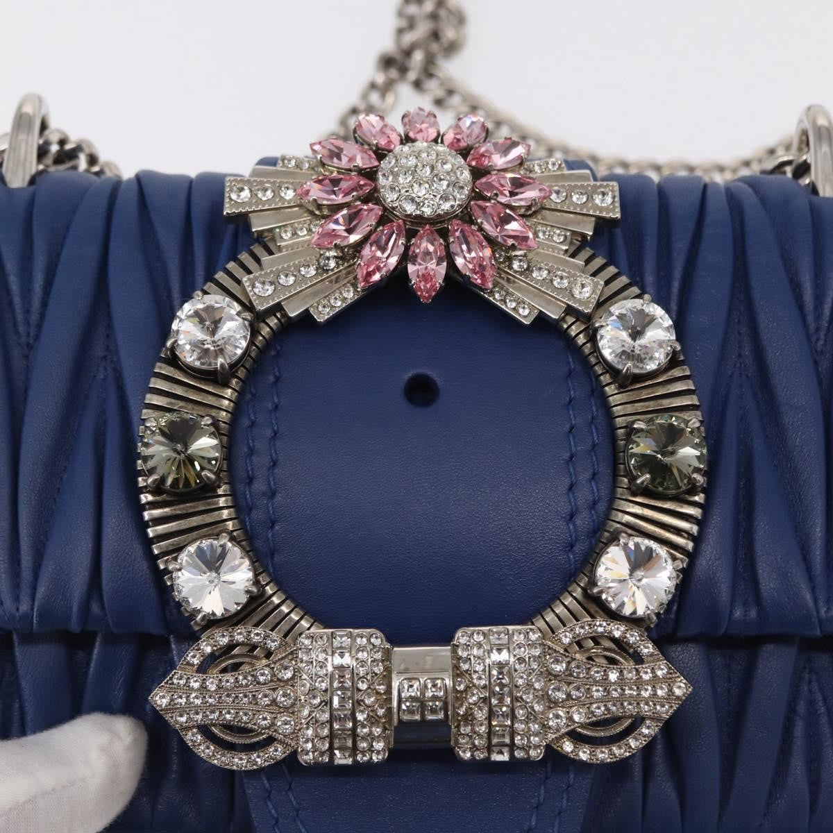 Miu Miu Madras Crystal Buckle Shoulder Bag Matelasse Leather, BLUE, LEATHER, Shoulder bag