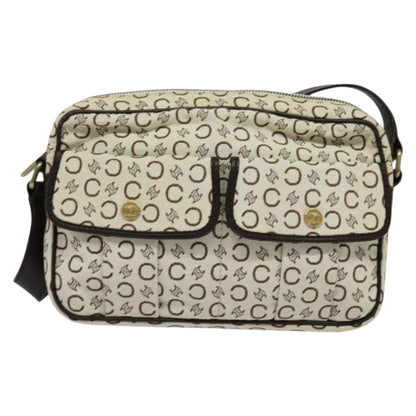 Celine Vintage Macadam Shoulder Bag Canvas and Leather, WHITE, CANVAS, Clutche & pouche