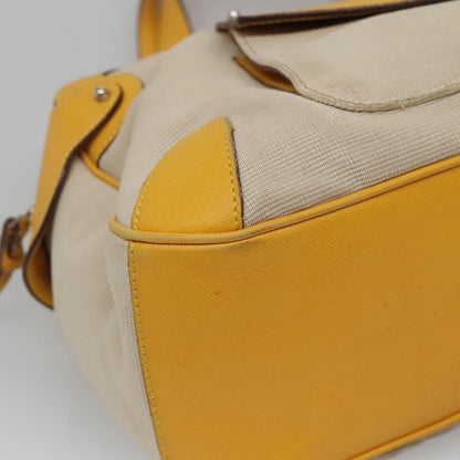 Salvatore Ferragamo Gancini handbag Canvas and Leather, YELLOW, CANVAS, Handbag