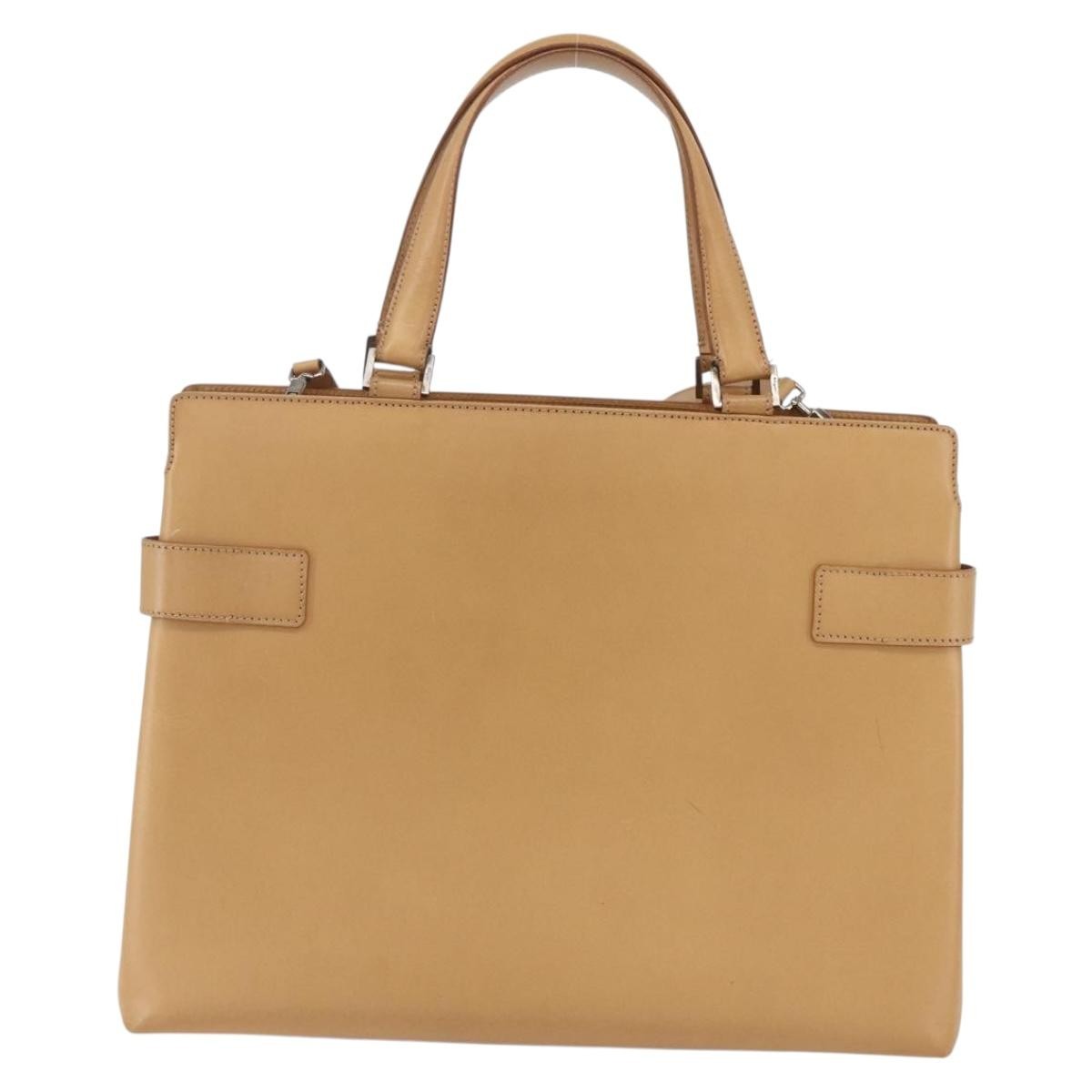 Salvatore Ferragamo Double Gancini Side Buckle Tote Leather, BEIGE, LEATHER, Handbag