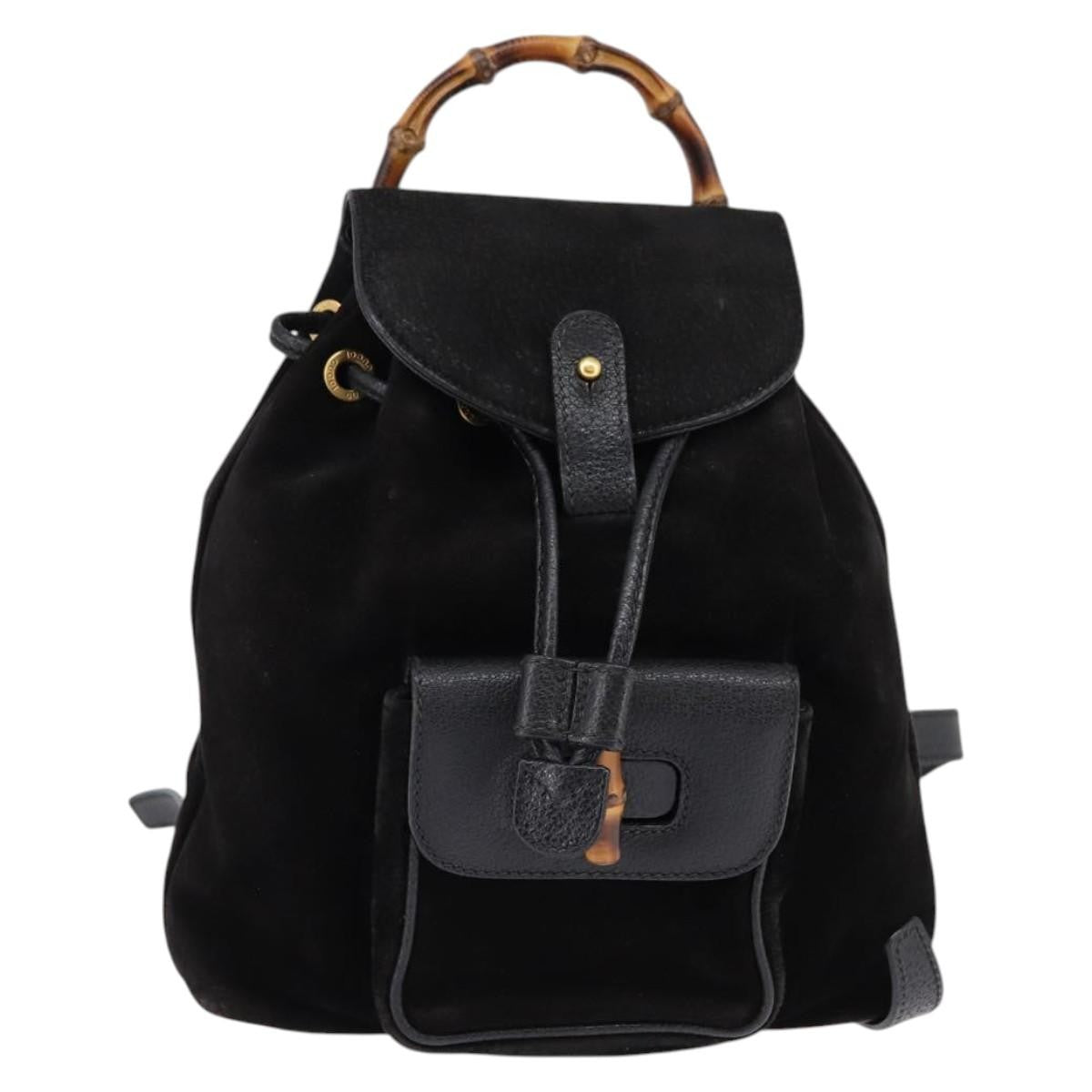 Gucci Vintage Bamboo Backpack Suede, BLACK, SUEDE, Backpack