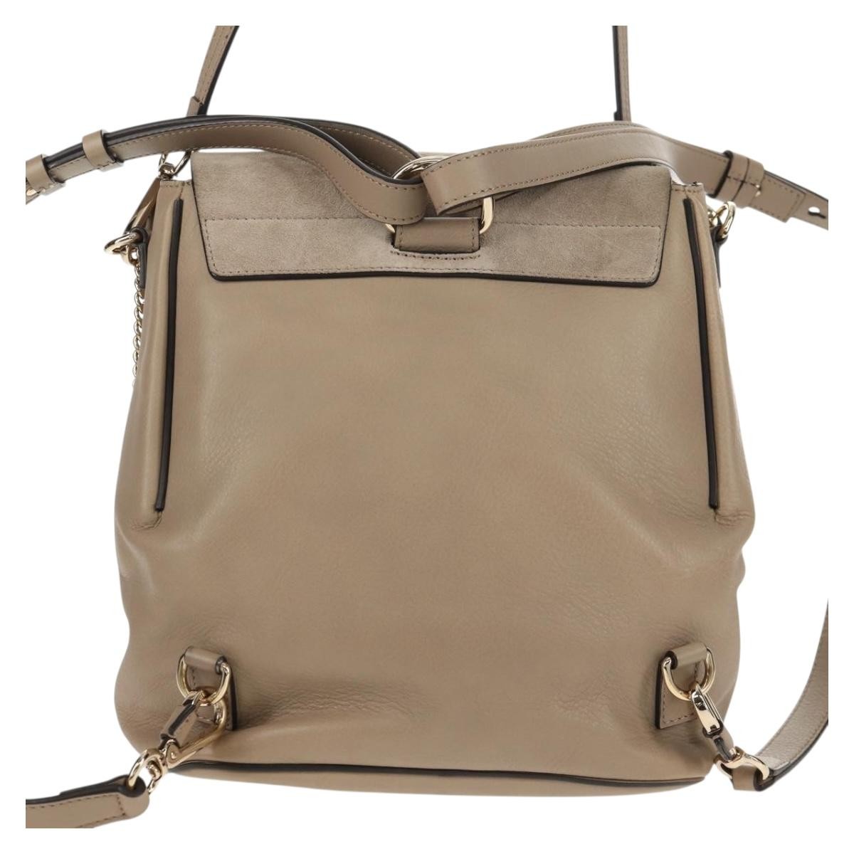 Chloe Faye Backpack Leather and Suede, BEIGE, LEATHER, Backpack