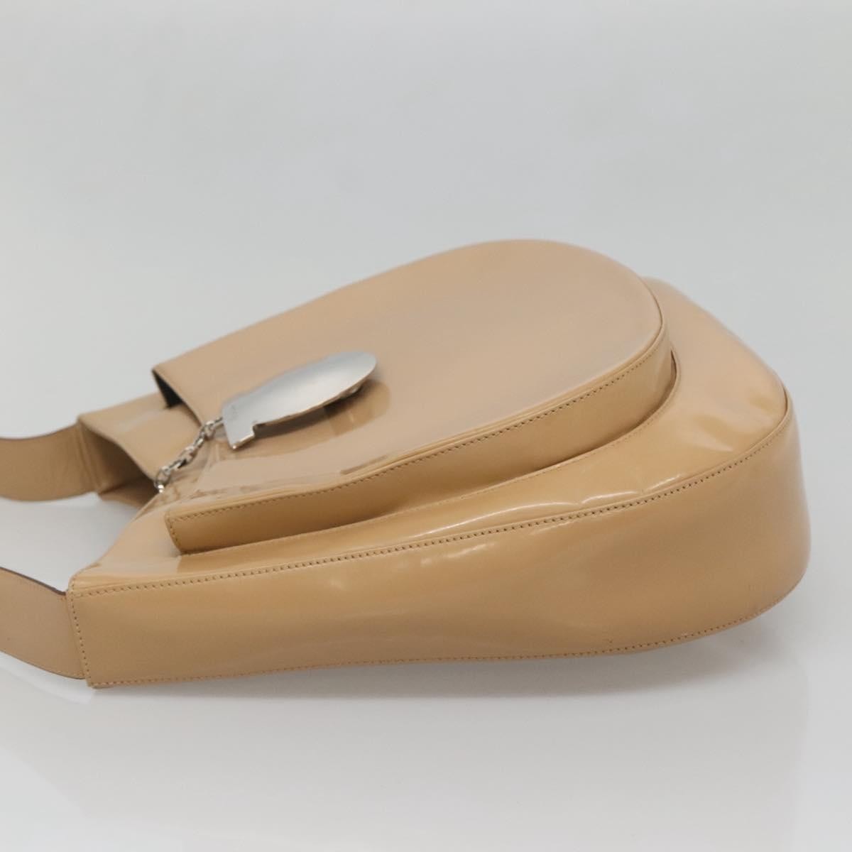 Salvatore Ferragamo Gancini Shoulder Bag Patent Leather, BEIGE, PATENT_LEATHER, Shoulder bag