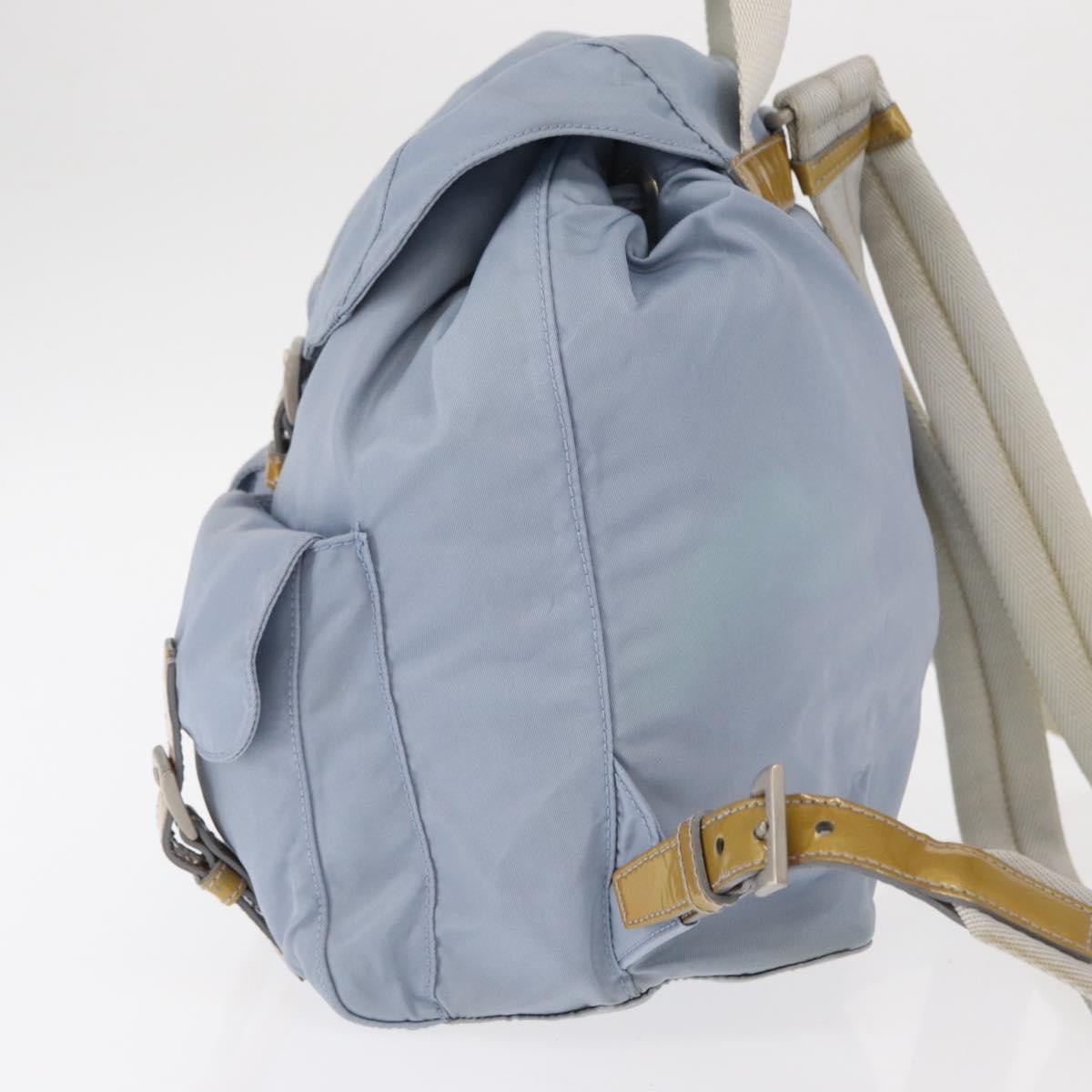 Prada Vela Double Front Pocket Backpack Tessuto with Saffiano Leather, BLUE, NYLON, Backpack