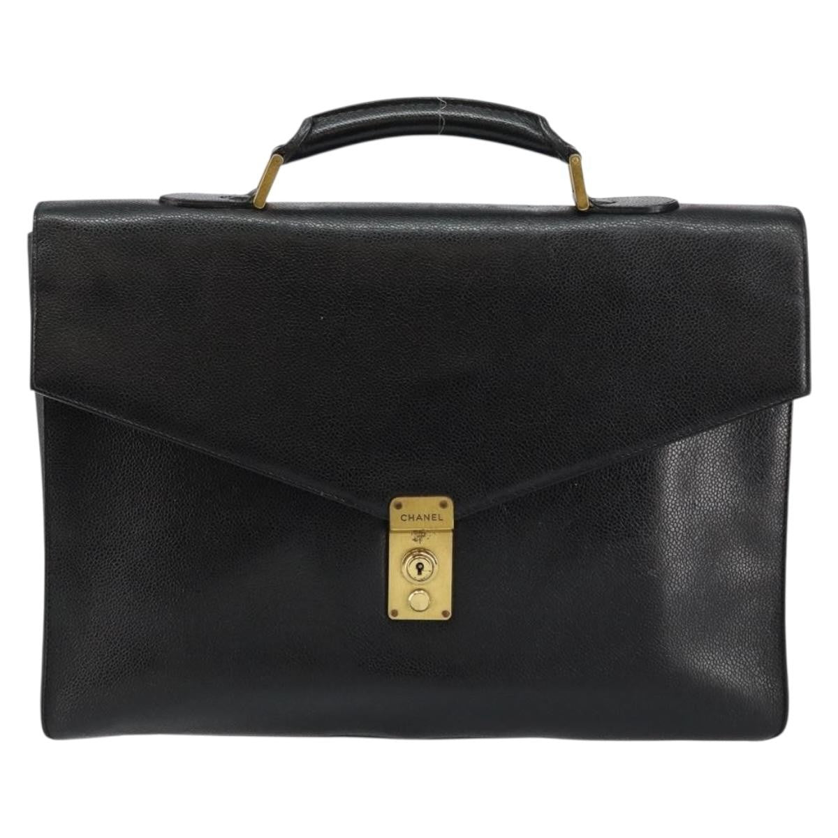 Chanel Vintage Lock Briefcase Caviar, BLACK, LEATHER, Briefcase