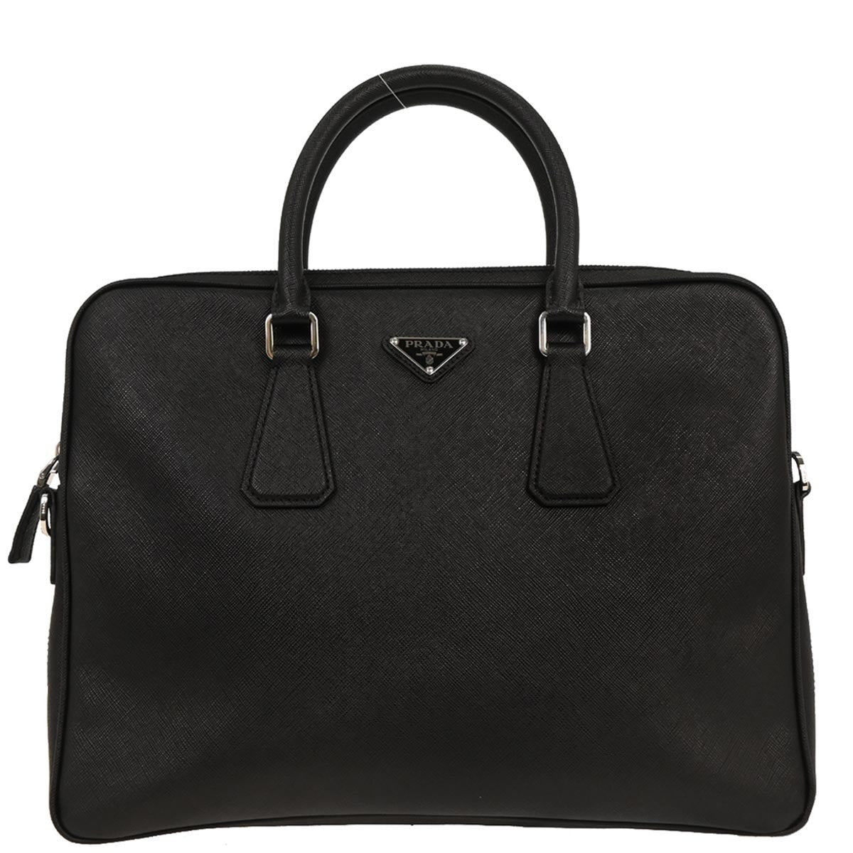 Prada Convertible Zip Around Briefcase Saffiano Leather, BLACK, LEATHER, Handbag