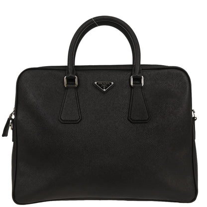 Prada Convertible Zip Around Briefcase Saffiano Leather, BLACK, LEATHER, Handbag
