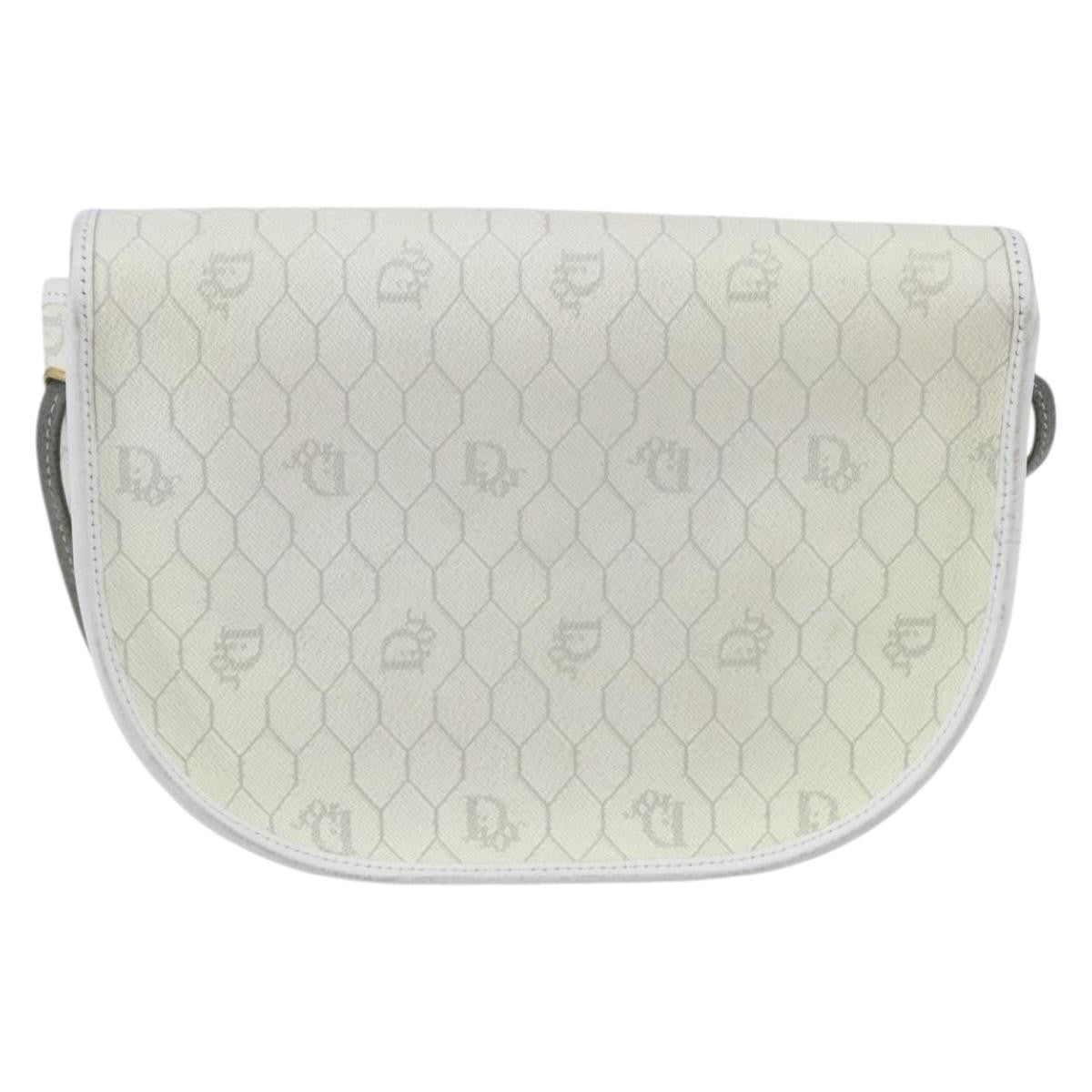 Christian Dior Vintage Honeycomb Flap Crossbody Bag Coated Canvas, WHITE, CANVAS, Shoulder bag