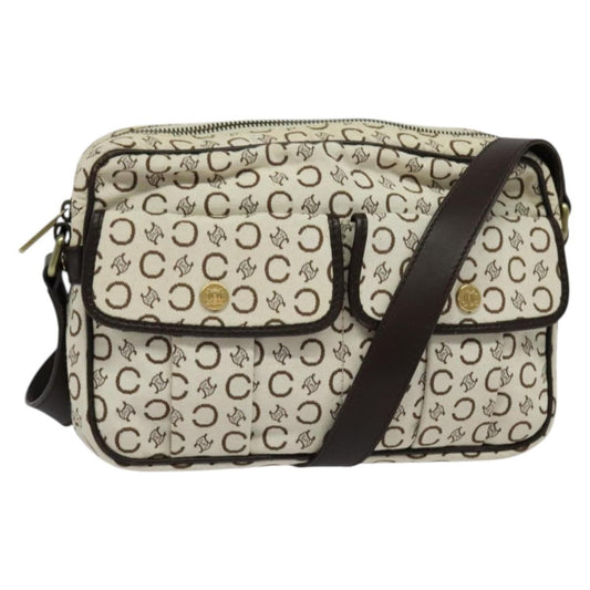 Celine Vintage Macadam Shoulder Bag Canvas and Leather, WHITE, CANVAS, Clutche & pouche