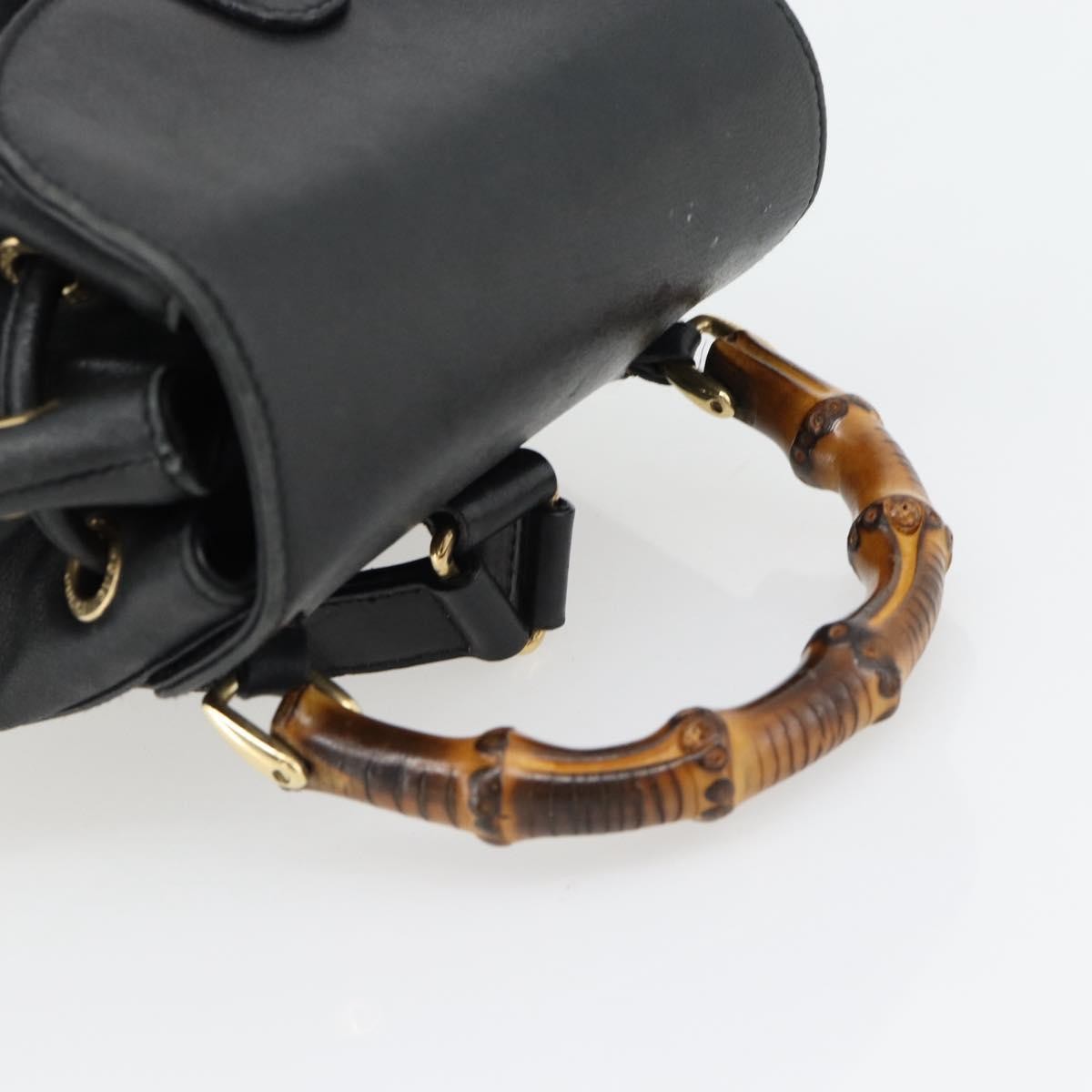 Gucci Vintage Bamboo Backpack Leather, Black, Leather, Backpack