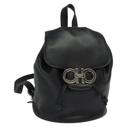 Salvatore Ferragamo Gancini Flap Drawstring Backpack Leather, BLACK, LEATHER, Backpack