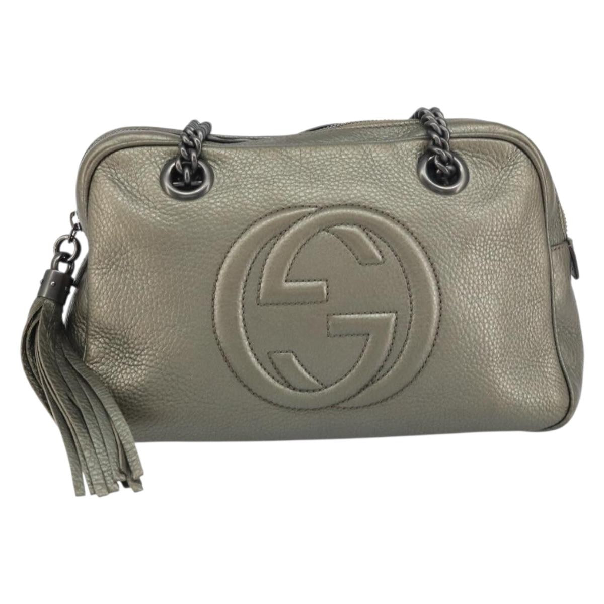 Gucci Soho Chain Zip Shoulder Bag Leather, GOLD, LEATHER, Shoulder bag