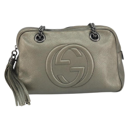 Gucci Soho Chain Zip Shoulder Bag Leather, GOLD, LEATHER, Shoulder bag