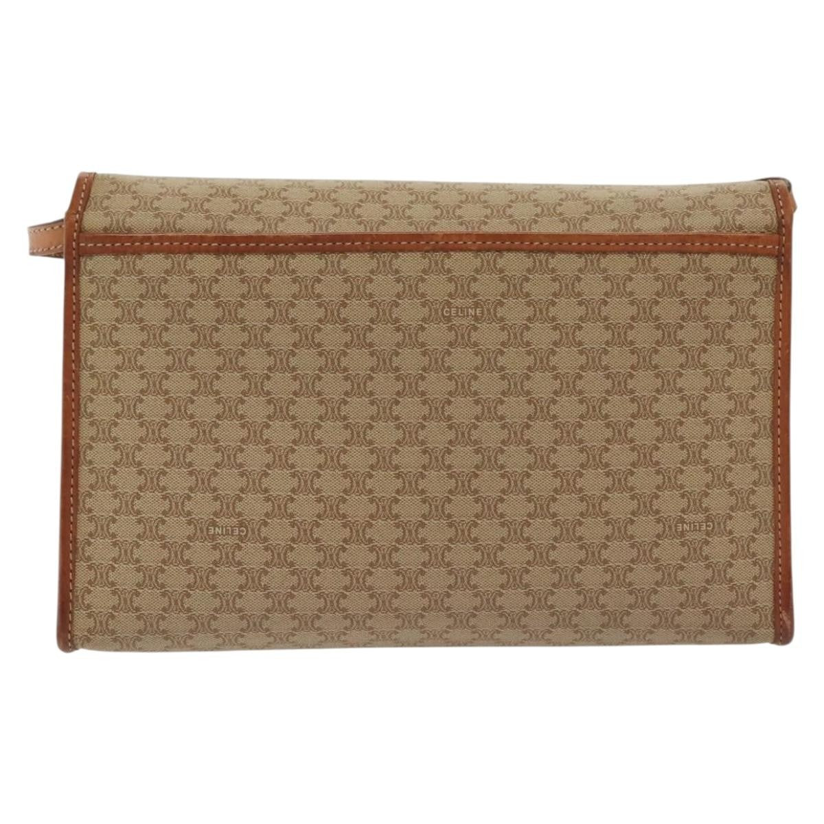 Celine Vintage Macadam Shoulder Bag Canvas and Leather, BEIGE, CANVAS, Shoulder bag