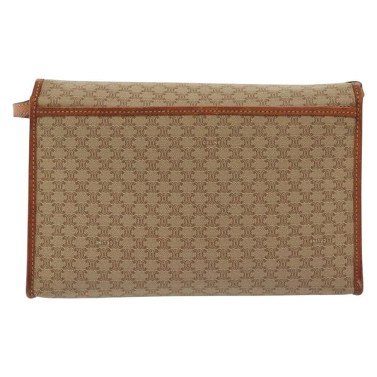 Celine Vintage Macadam Shoulder Bag Canvas and Leather, BEIGE, CANVAS, Shoulder bag