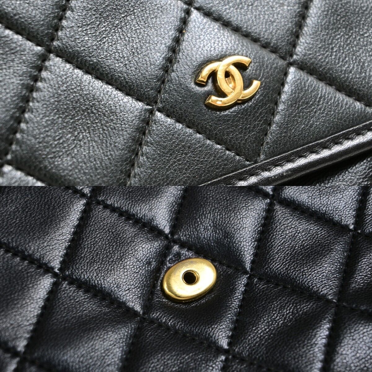 Chanel Vintage Round Flap Bag Quilted Lambskin, BLACK, LEATHER, Handbag