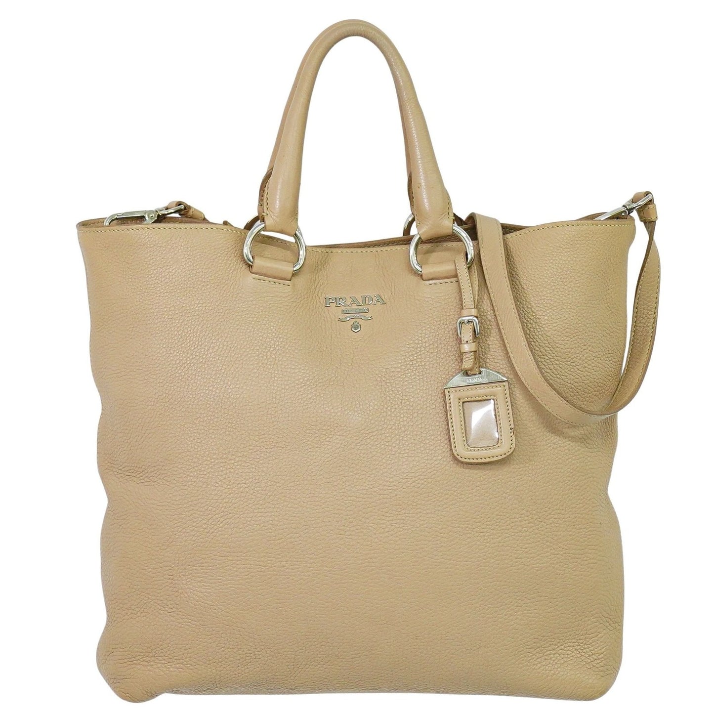 Prada Shopping Tote Vitello Daino, BEIGE, LEATHER, Tote bag