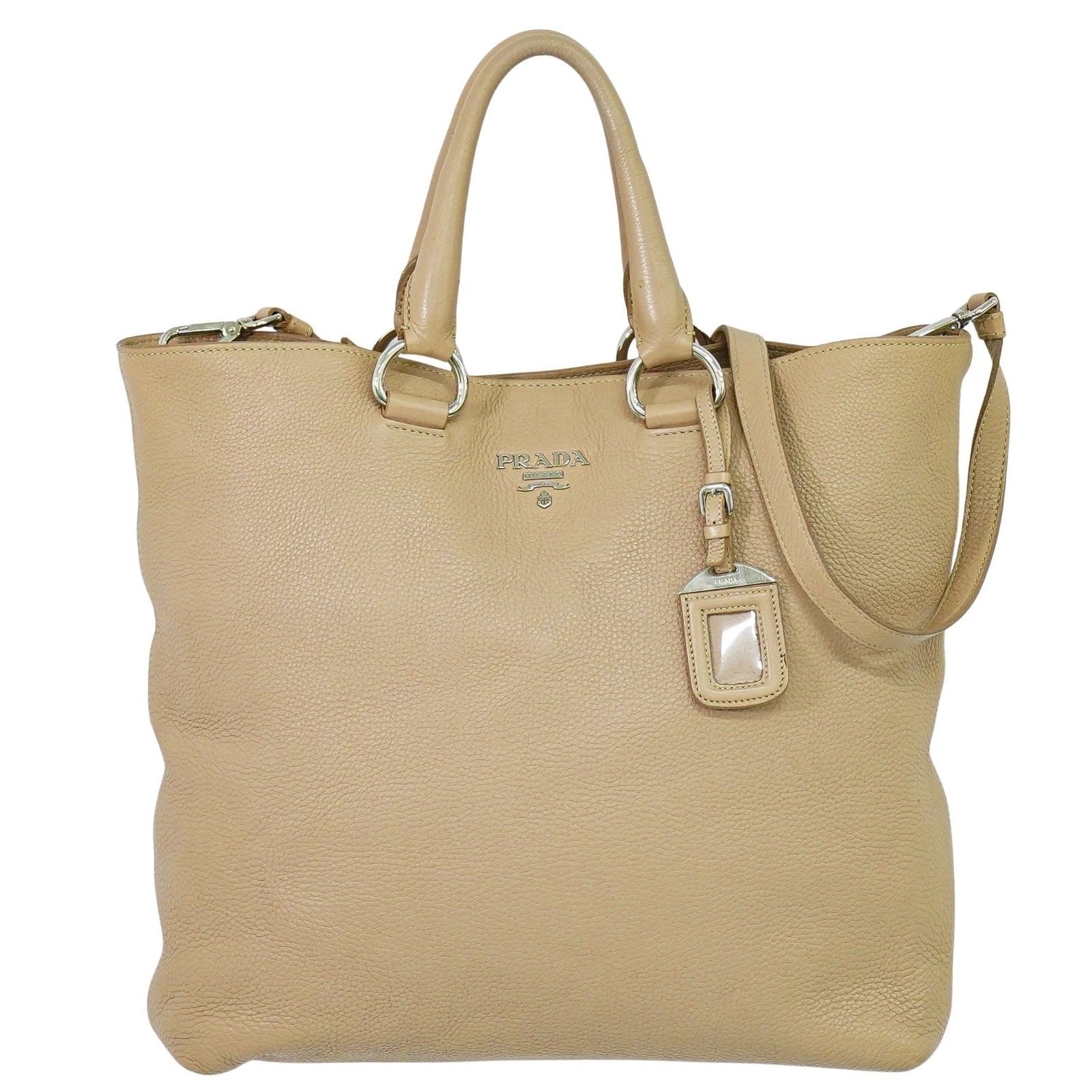 Prada Shopping Tote Vitello Daino, BEIGE, LEATHER, Tote bag