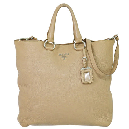 Prada Shopping Tote Vitello Daino, BEIGE, LEATHER, Tote bag