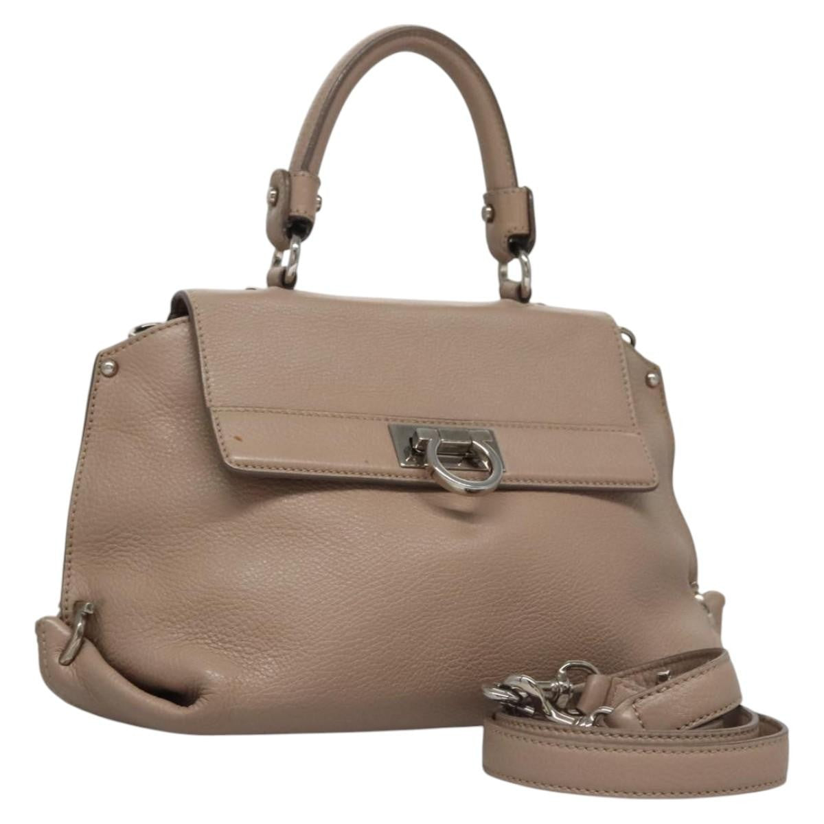 Salvatore Ferragamo Sofia Satchel Leather, BEIGE, LEATHER, Handbag