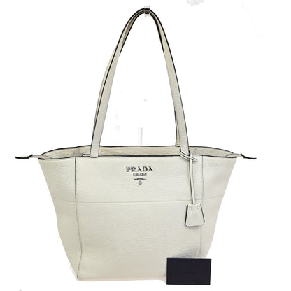 Prada Vintage Tote Leather, WHITE, LEATHER, Tote bag