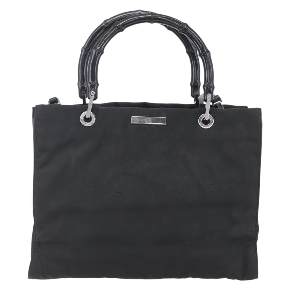 Gucci Vintage Bamboo Handle Tote Nylon, BLACK, NYLON, Handbag