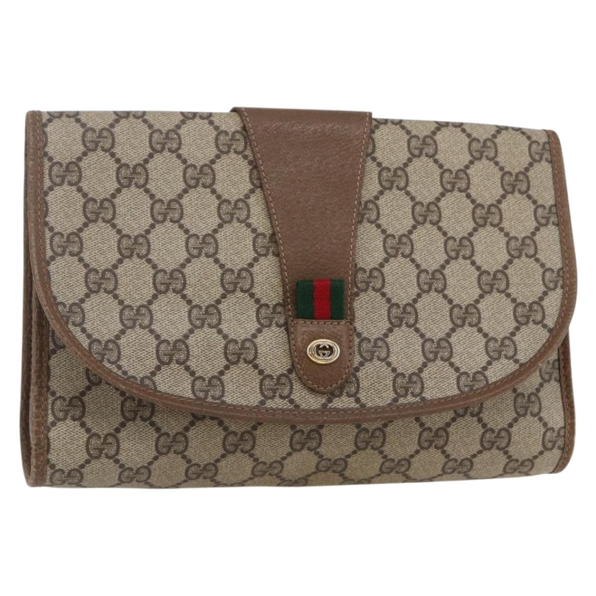 Gucci Sherry line pouch Canvas, BEIGE, PVC, Clutche & pouche