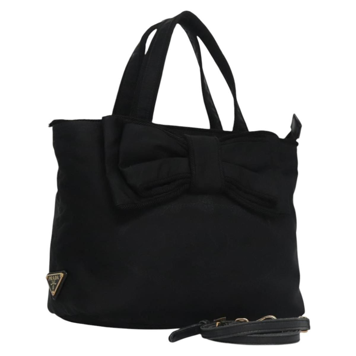 Prada Logo Bow Tote Tessuto, BLACK, NYLON, Tote bag
