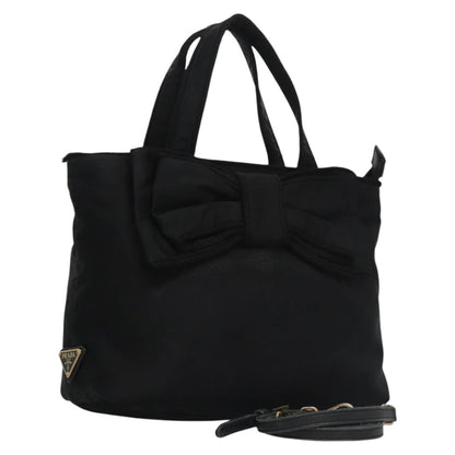 Prada Logo Bow Tote Tessuto, BLACK, NYLON, Tote bag