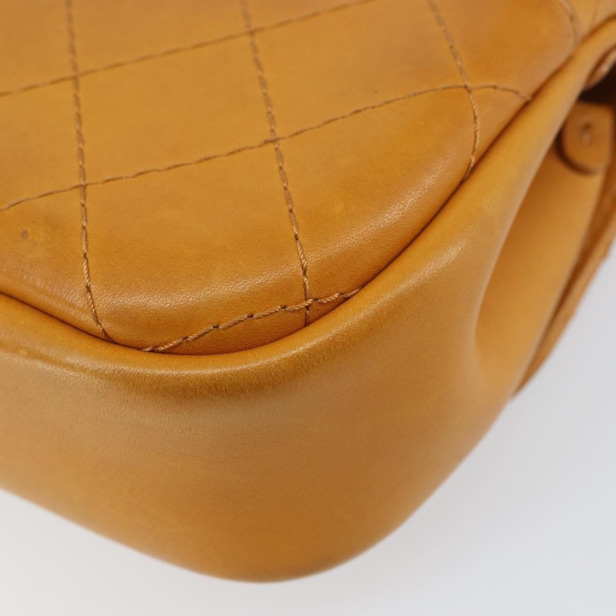 Chanel Chain Flap Bag Quilted Leather, ORANGE, LEATHER, Shoulder bag