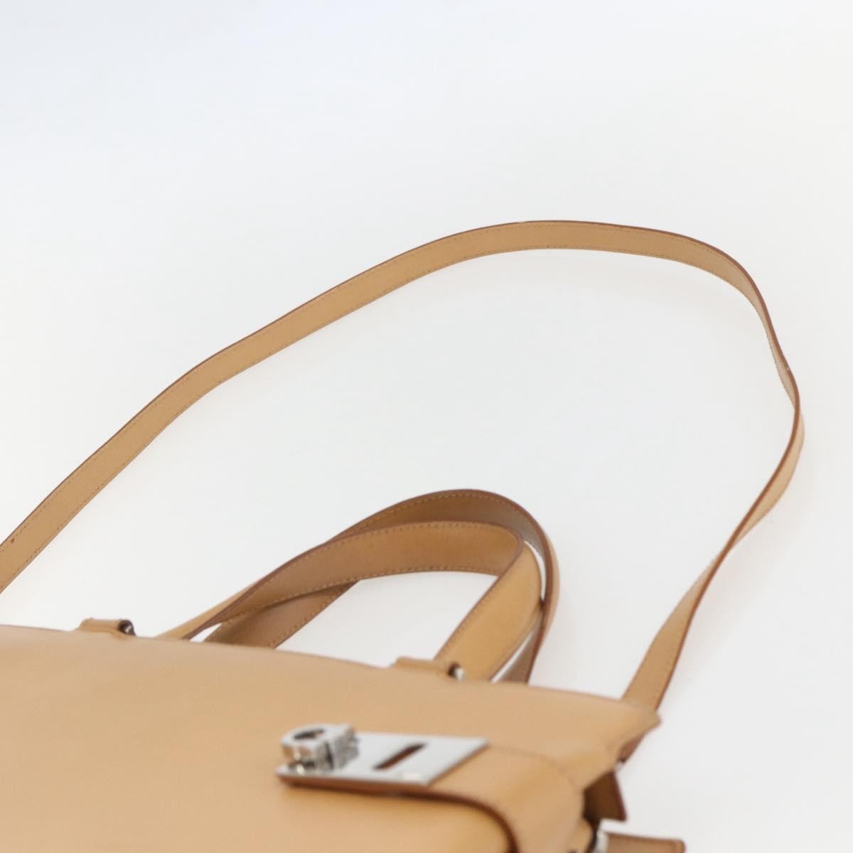 Salvatore Ferragamo Double Gancini Side Buckle Tote Leather, BEIGE, LEATHER, Handbag