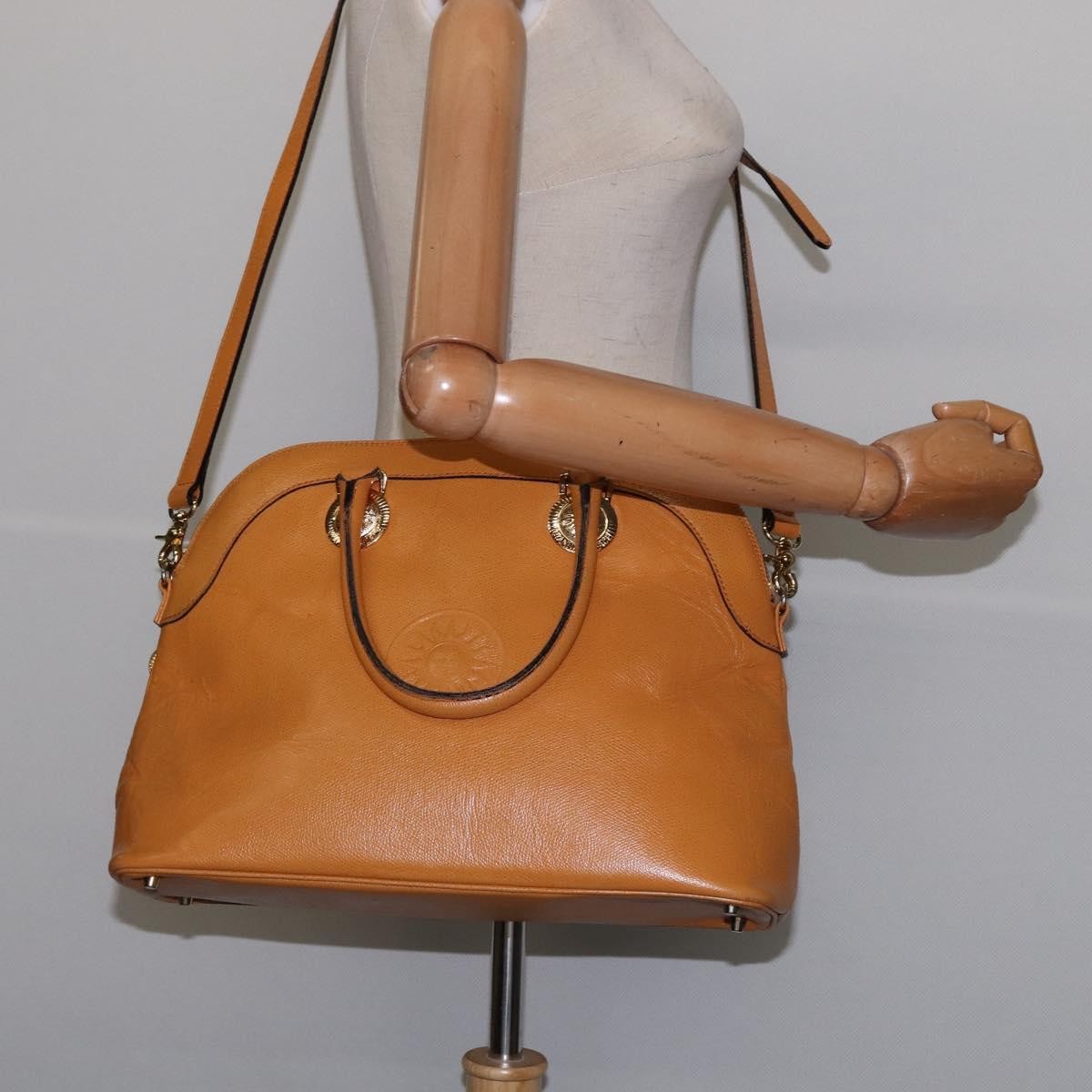 Versace Vintage Sun Zip Satchel Embossed Leather, BEIGE, LEATHER, Handbag