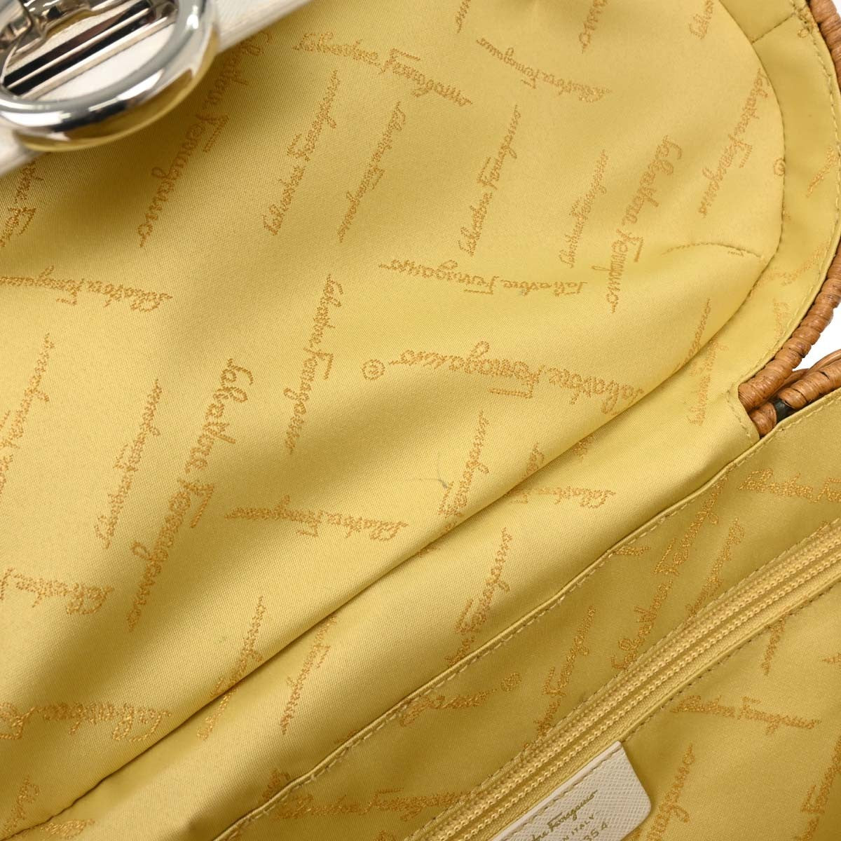 Salvatore Ferragamo Basket Gancini Handbag Leather and Wicker, WHITE, LEATHER, Handbag