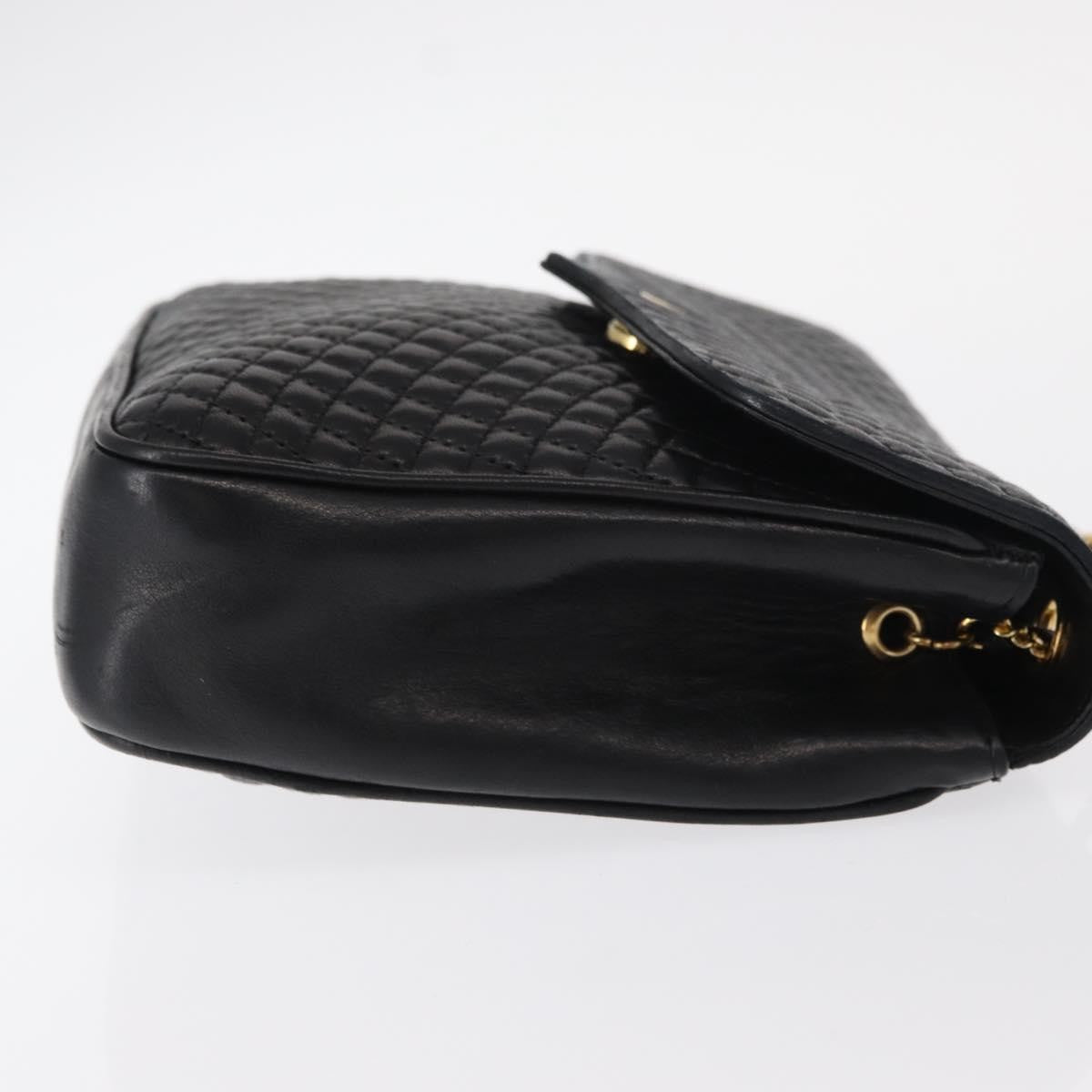 Bally Vintage Chain Shoulder Bag Quilted Leather, BLACK, LEATHER, Shoulder bag