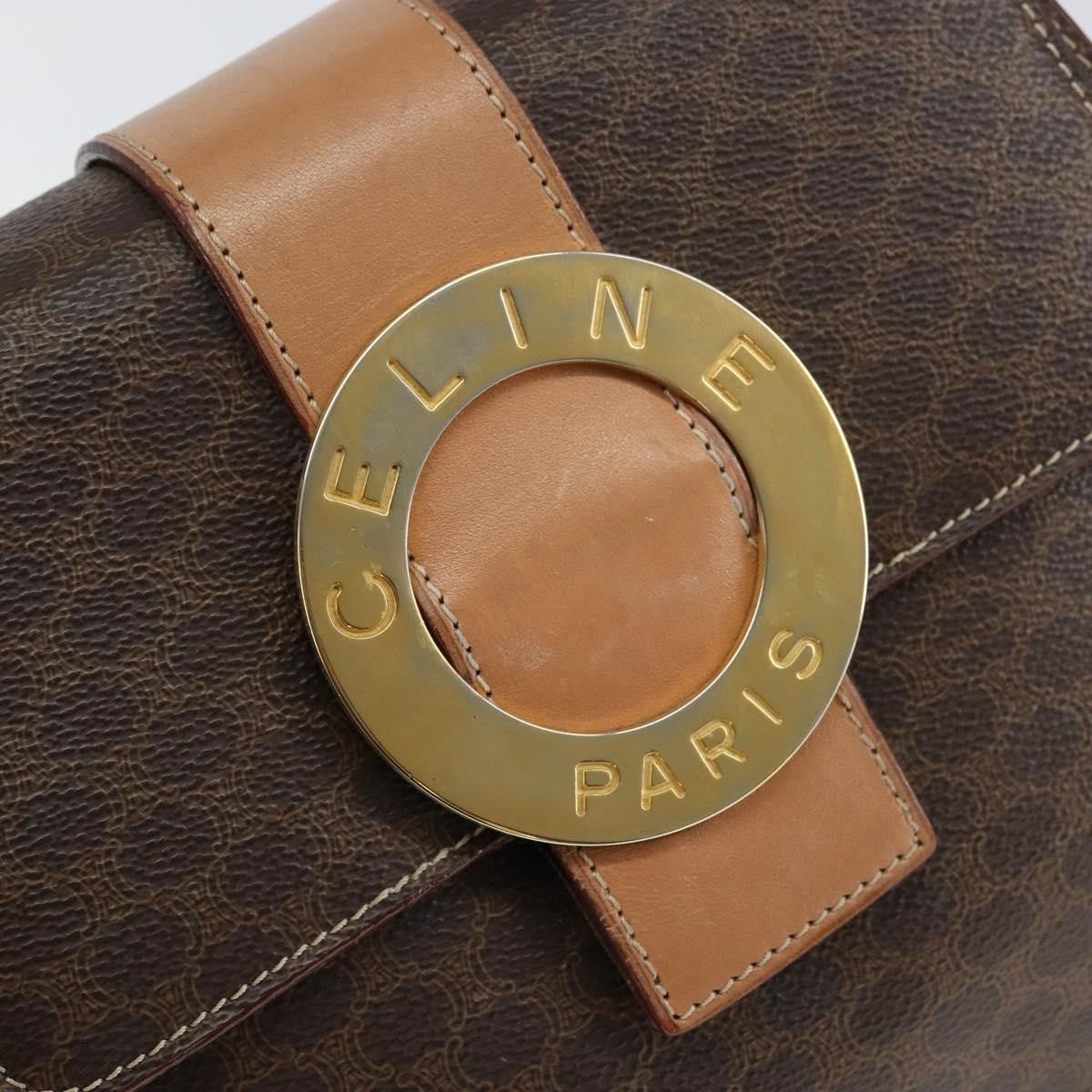 Celine Vintage Macadam Handbag Canvas, BROWN, PVC, Handbag